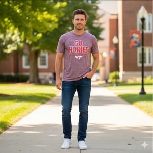 Virginia Tech VT Hokies Shirt Mens Large Maroon‎ Orange Russell Performance Tee